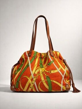 Miu Miu Orange and Green Shoulder Bag with Ruched Design